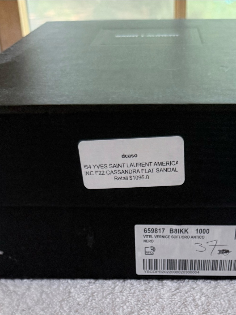 Saint Laurent Black Patent Thong Sandals with Gold YSL Logo - Picture 8 of 9